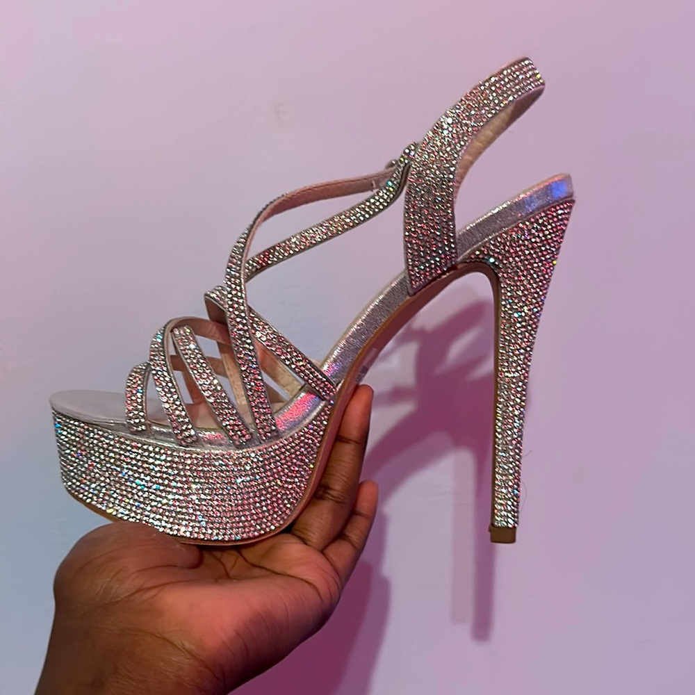 Prom or Party Heels. Silver and studded. Size 7 in women. De Blossom Collection